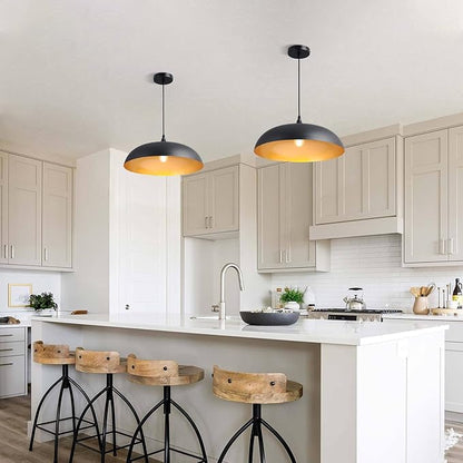 18inch Black and Gold Large Pendant Light, Farmhouse Adjustable Metal Hang Lamp, Vintage DomeCeiling Hanging Light Fixture, Industrial Lighting Fixture for Kitchen Entryway Restaurant Dining Room