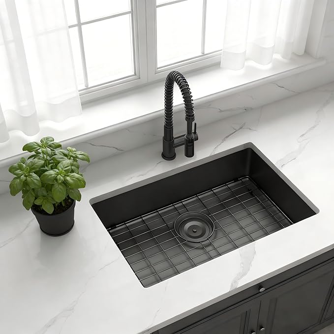 Kitsitchen Black RV Kitchen Sink, SUS304 Stainless Steel Undermount Kitchen Sinks, 23" x 16" x 7"Single Bowl Kitchen Sinks with Accessories,7 inch Depth for Outdoor Camper RV Sink