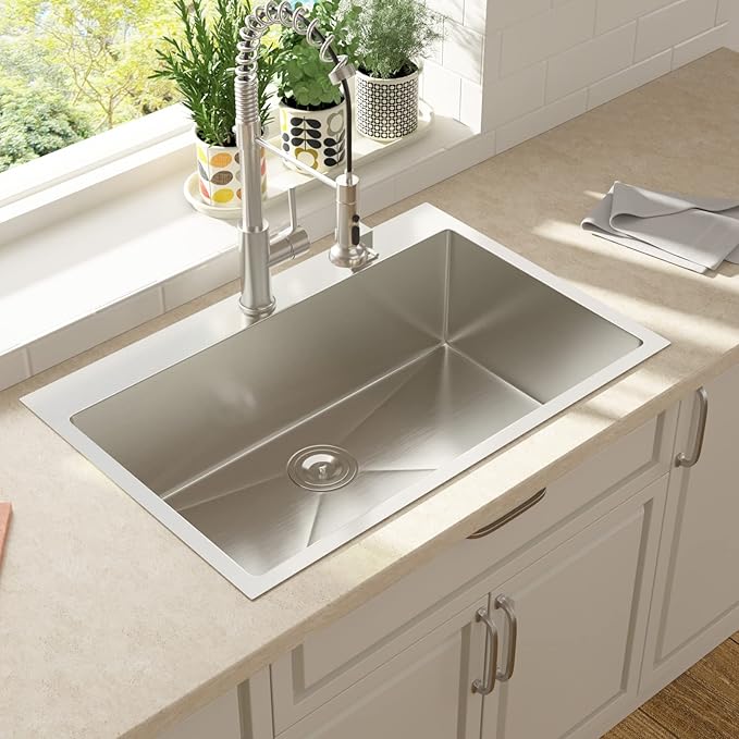 Lordear 28 Drop In Kitchen Sink 28 x 22 Kitchen Sinks Single Bowl Drop In Stainless Steel 16 Gauge R10 Tight Radius Topmount Kitchen Sink