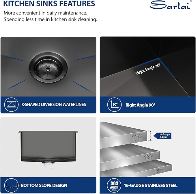 Sarlai 12“ Deep Laundry Sink Undermount - 24 Inch Black Undermount Kitchen Sink Utility Laundry Sinks Stainless Steel Single Bowl Under Counter Handmade Laundry Utility Room Basin