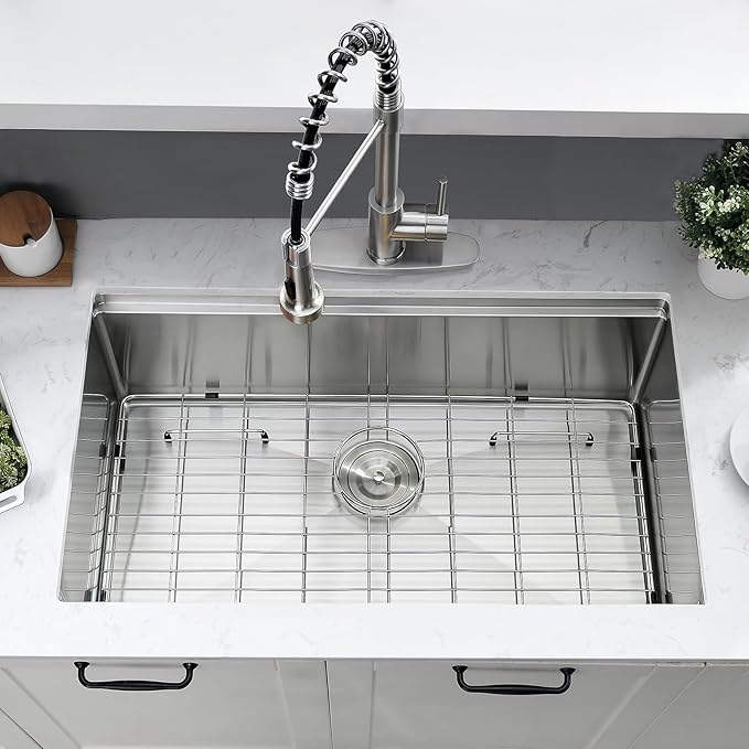 31 inch Undermount Kitchen Sink, 31x18 Inch Undermount Workstation Sink Single Bowl 16 Gauge 10 Inch Deep Handmade Stainless Steel Kitchen Sink with Cutting Board