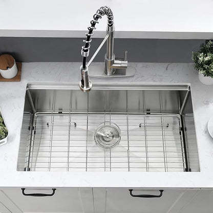 31 inch Undermount Kitchen Sink, 31x18 Inch Undermount Workstation Sink Single Bowl 16 Gauge 10 Inch Deep Handmade Stainless Steel Kitchen Sink with Cutting Board