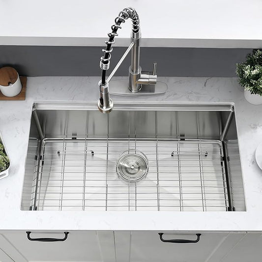 31 inch Undermount Kitchen Sink, 31x18 Inch Undermount Workstation Sink Single Bowl 16 Gauge 10 Inch Deep Handmade Stainless Steel Kitchen Sink with Cutting Board
