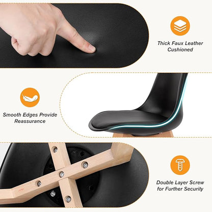 NEWBULIG Dining Chairs Set of 8, Mid Century Modern Dining Room Chairs for Kitchen, PU Leather Cushion and Upholstered Side Seating with Wood Legs for Living Rroom, Lounge, Black