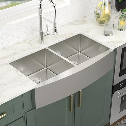 Logmey 36 In Farmhouse Apron Front Sink,50/50 Double Bowl 16 Gauge Stainless Steel,36x20x9 Sink for Farmhouse/Rustic Home,Perfect for Food Prep & Dish Washing