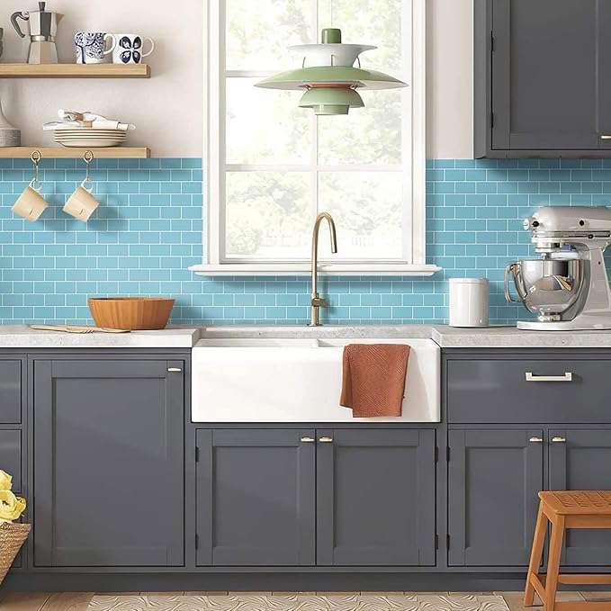 STICKGOO 10-Sheet Blue Subway Tiles Peel and Stick Backsplash, Stick on Tiles Kitchen Backsplash (Thicker Design)
