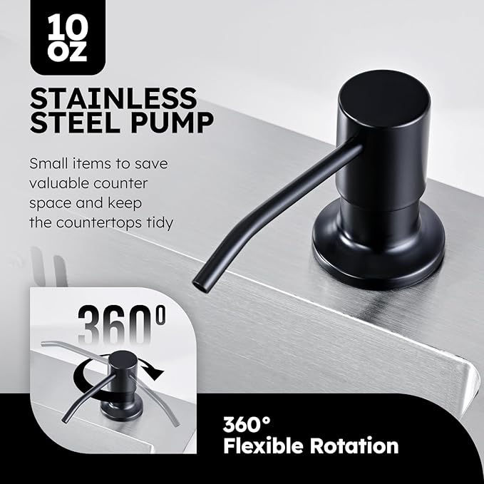 Arofa Kitchen Faucet with Soap Dispenser, Stainless Steel Kitchen Sink Faucet with Pull Down Sprayer 3 Mode Single Handle Gooseneck Pull Out Kitchen Faucet, Matte Black Bathroom Sink Faucet