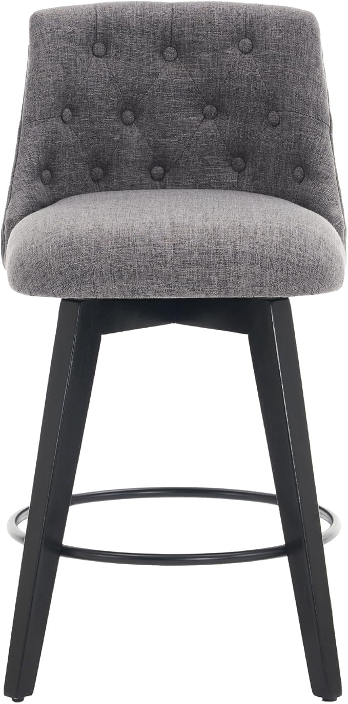 Modern Dining Chairs,Set of 2 - Sturdy and Stylish,Simple Natural Design,Counter Height Bar Stools with Line & Button Tufted Back,Solid Wood Frame Seat for Kitchen Island,Easy Asse,DarkGray-Linen-Foam