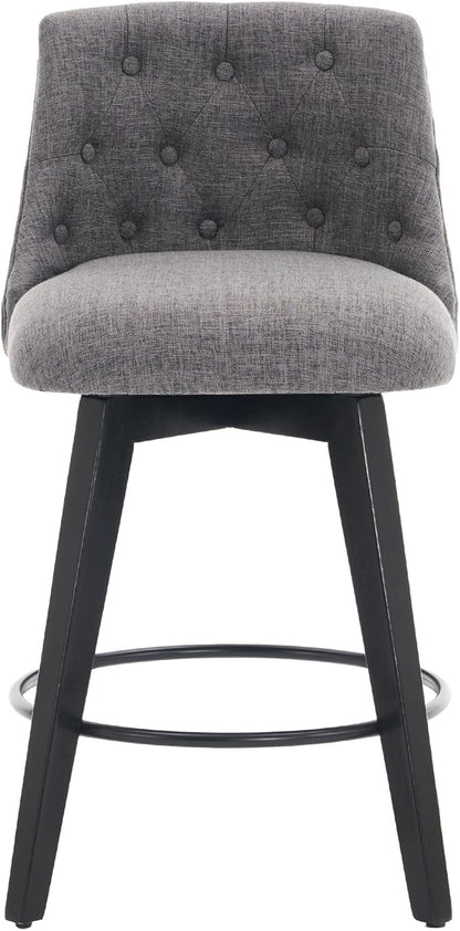 Modern Dining Chairs,Set of 2 - Sturdy and Stylish,Simple Natural Design,Counter Height Bar Stools with Line & Button Tufted Back,Solid Wood Frame Seat for Kitchen Island,Easy Asse,DarkGray-Linen-Foam