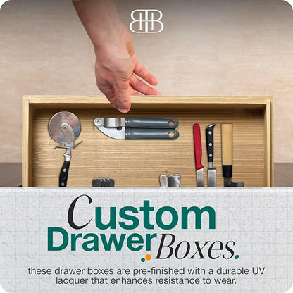 B&B HARDWARE Drawer Organizer – Customizable Pull-Out Storage for Kitchen & Pantry Cabinets – Drawer in UV-Lacquered Birch or Particleboard with Vinyl Wrap -