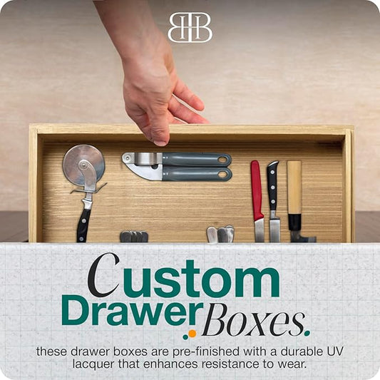 B&B HARDWARE Drawer Organizer – Customizable Pull-Out Storage for Kitchen & Pantry Cabinets – Drawer in UV-Lacquered Birch or Particleboard with Vinyl Wrap -