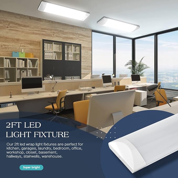 ANTLUX 2FT Wraparound Puff Lights, 20W/2400LM, 4000K, 2 Foot Kitchen LED Ceiling Lighting Fixtures, 24 Inch LED Linear Flush Mount Light for Laundry Closet Garage, Fluorescent Tube Replacement