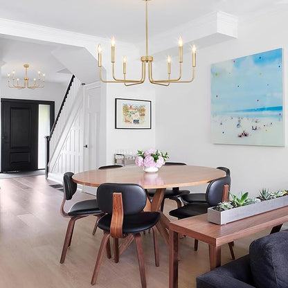 Gold Chandelier, 6-Light Farmhouse Chandeliers for Dining Room, Rustic Candle Chandelier Light Fixture, Industrial Modern Chandeliers Lighting for Kitchen Living Room Foyer Entrance