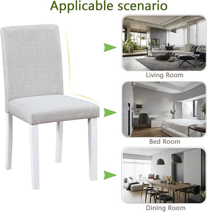Ball & Cast Upholstered Dining-Room Chairs Set of 4, Kitchen Island Chair with Linen Padded Seat & White Wood Legs, 4pcs Modern Armless Side-Chair for Dining, Gray