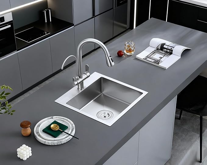 20x16 inch Single Bowl Kitchen Sink Drop in, Stainless Steel Brushed Topmount 6 inch Deep Compact Sink for Small Kitchen & Bar with X-Drain Groove & Noise Reducing Pads