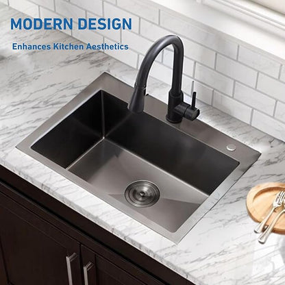 24x18 Gunmetal Black Small Kitchen Sink, Drop In 16 Gauge Stainless Steel Single Bowl Sinks, Topmount Wet Bar RV Prep Utility Sink with Drain