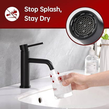 SUMERAIN Matte Black Bathroom Sink Faucet Lead-Free Stainless Steel Single Handle Single Hole Vanity Faucet