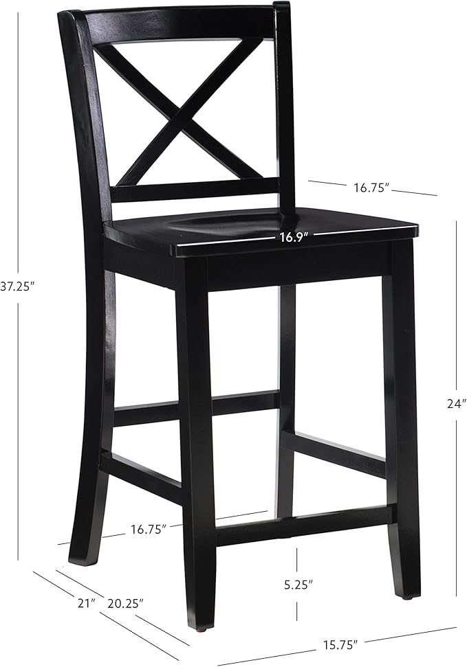 Linon Home Dcor Black X Back Counter Stool, 16" W x 17.91" D x 37.01" H