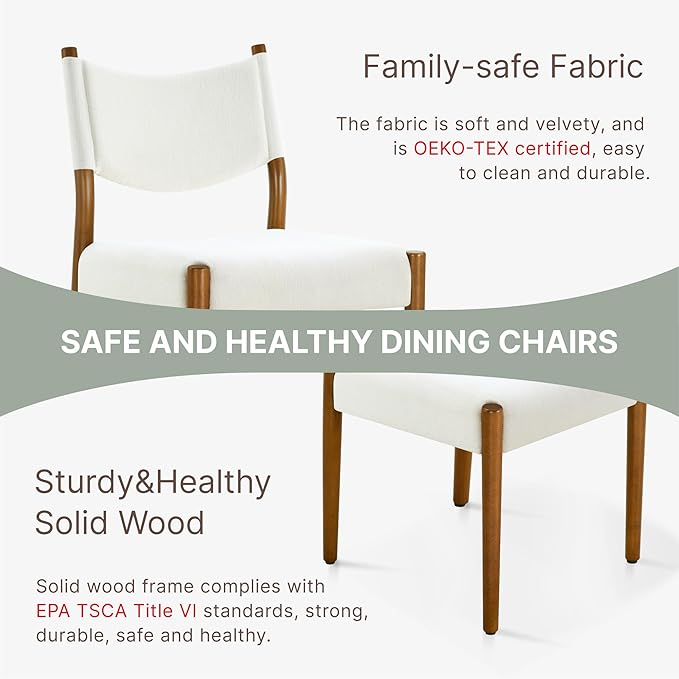 KISLOT Upholstered Dining Chairs Set of 2, Solid Wood Armless Kitchen Chairs with Soft Polyester Fabric, 18.9" Seat Height, Modern Dining Room Seating, 300 lbs Capacity, Linen