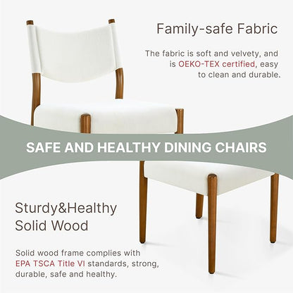 KISLOT Upholstered Dining Chairs Set of 6, Solid Wood Armless Kitchen Chairs with Soft Polyester Fabric, 18.9" Seat Height, Modern Dining Room Seating, 300 lbs Capacity, Linen