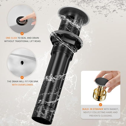 Phiestina Single Hole Matte Black Single-Handle 4 Inch Bathroom Sink Faucet with Deck Plate and Supply Hoses, Bar Sink Faucet/Pre-Kitchen Sink Faucet with 360° Rotation Spout, WE10E-MB