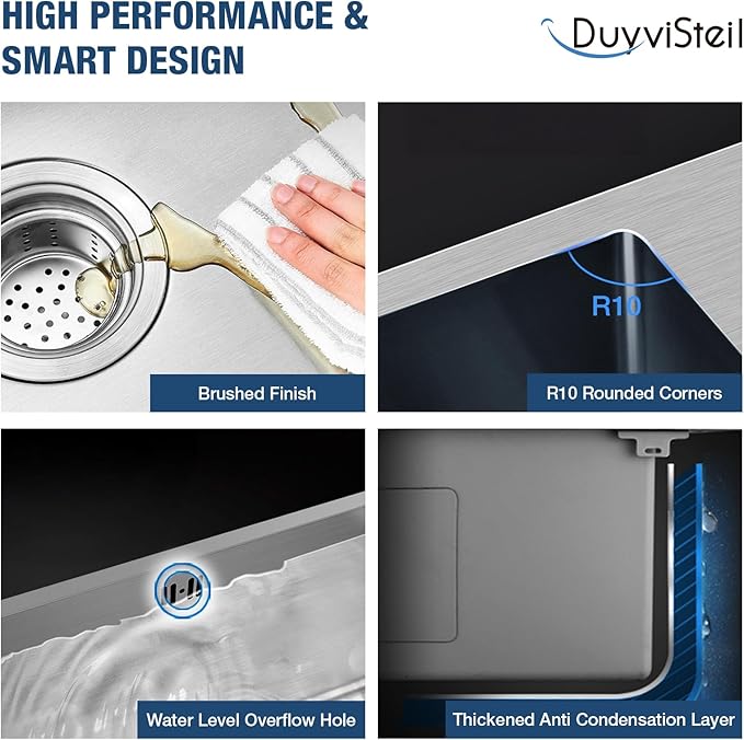 33 Inch Drop In Kitchen Sink, 16 Gauge Stainless Steel Kitchen Sink Single Bowl Sinks with Drain Strainer (33"x19"x9")