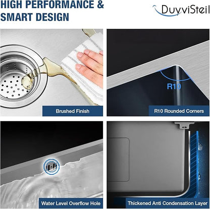 33 Inch Drop In Kitchen Sink, 16 Gauge Stainless Steel Kitchen Sink Single Bowl Sinks with Drain Strainer (33"x19"x9")