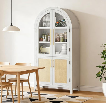 63” Tall Arched Kitchen Pantry Cabinet, 5-Tier Modern Farmhouse Flute Pantry with Adjustable Shelves, Kitchen Storage Cabinet for Kitchen, Dining Room, Living Room, White