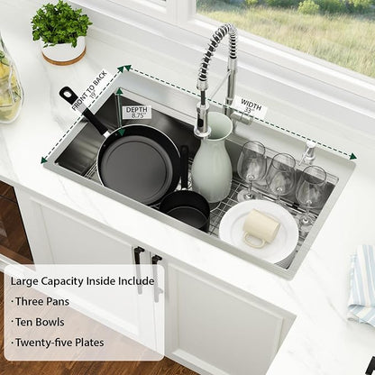 33 Inch Drop In Kitchen Sink 33 x 19 Stainless Steel Drop In Kitchen Sink Topmount Ledge Workstation 16 Gauge Single Bowl Handmade Top Mount Basin