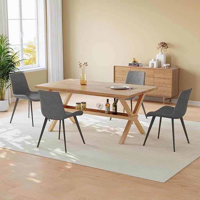 HIPIHOM 63" Dining Table Set for 4 with PU Chairs, MDF Kitchen & Dining Room Tables with Heavy Duty Metal Legs, Perfect for Small Spaces and Home Entertainment