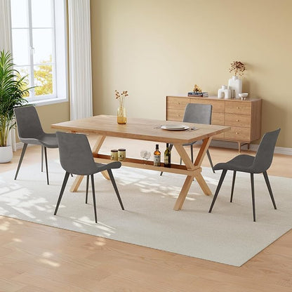 HIPIHOM 63" Dining Table Set for 4 with PU Chairs, MDF Kitchen & Dining Room Tables with Heavy Duty Metal Legs, Perfect for Small Spaces and Home Entertainment