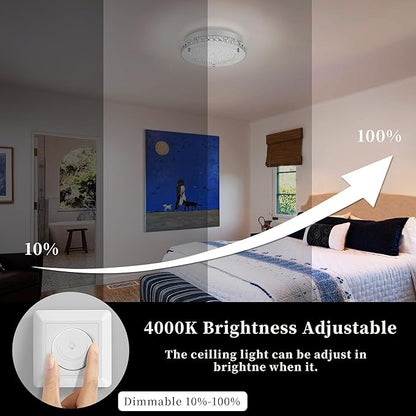 Crystal Ceiling Light Fixture 13 Inch Flush Mount Ceiling Light LED 4000K Dimmable Modern Ceiling Lamp for Bedroom Bathroom Kitchen Island