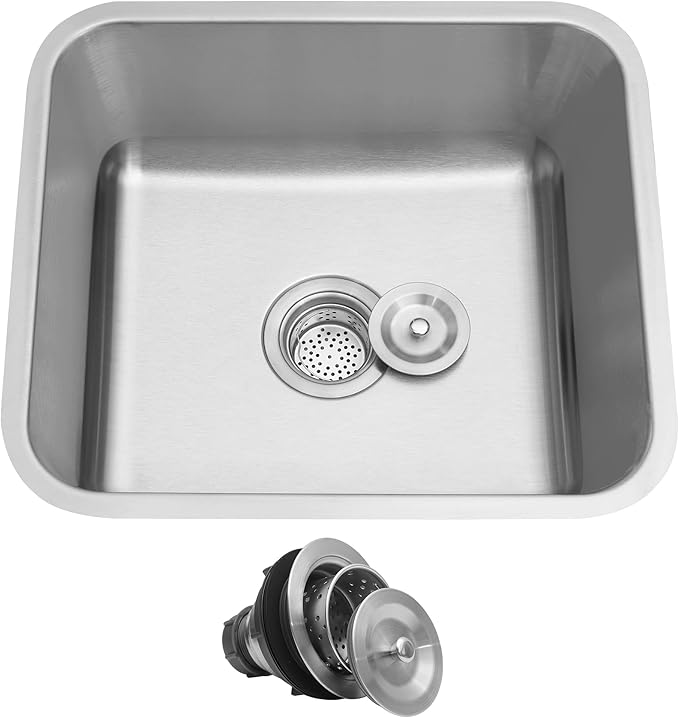 Bar Sink, 18" x 16" x 8" Undermount Kitchen Sink,T-304S Stainless Steel RV Kitchen Sinks, Small Kitchen Sinks With Sink Drain Strainer, Use at Rv, Bar,Outdoor, Laundry and Utility,Bathroom