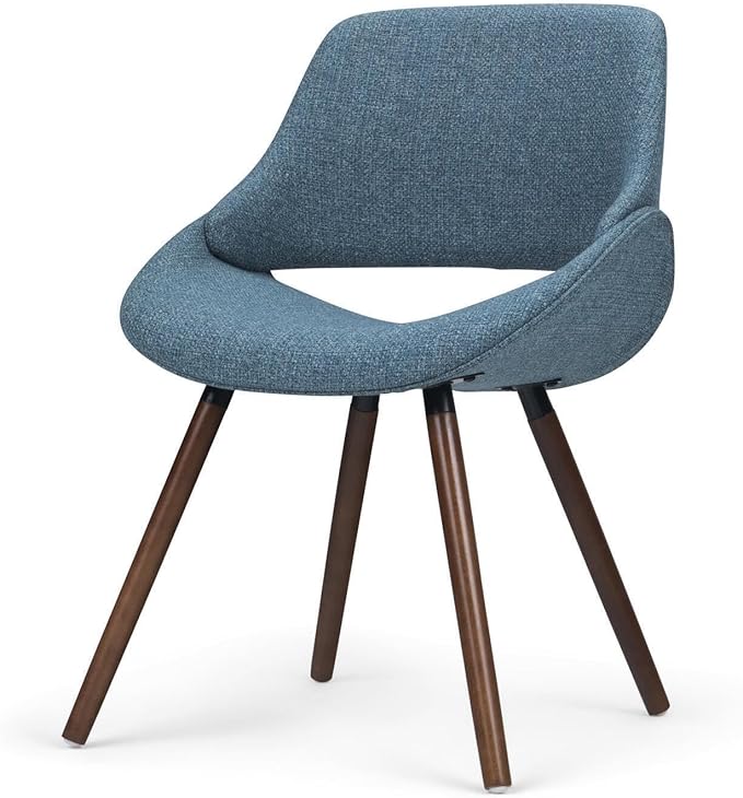 SIMPLIHOME Malden Dining Chairs - Upholstered Bentwood Frame and Woven Fabric Kitchen Chair in Denim Blue, Modern Dining Room Seating with Curved Contoured Back, Walnut Veneer Legs and Padded Seat