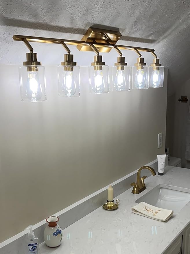 MELUCEE 5-Light Track Lighting Kit Brass Semi Flush Mount Ceiling Light Fixture with 5 Rotatable Light Heads, 37 Inch Modern Accent Lighting for Foyer Art Wall Kitchen, Clear Glass Shade