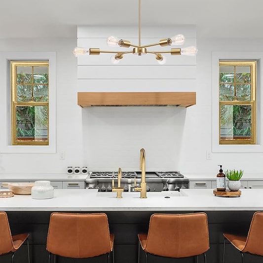 GLOBE Electric Tetra 6-Light Chandelier, Matte Brass, Adjustable Hanging Height