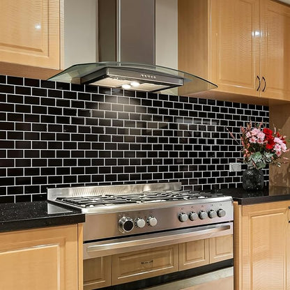 STICKGOO Subway Tiles Peel and Stick Backsplash, Stick on Tiles Kitchen Backsplash in Black (Pack of 10, Thicker Design)