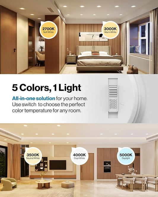 Sunco 80 Pack 6 Inch LED Recessed Light, Retrofit Downlight Can Lights for Ceiling, Baffle Trim, 1050 LM, 13W (75W Equivalent), Selectable CCT 2700K/3000K/3500K/4000K/5000K, Dimmable, Damp Rated UL.