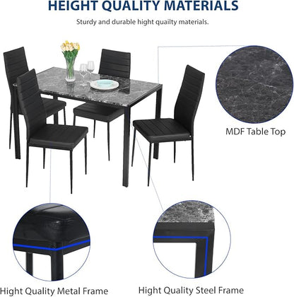 FDW Dining Table Set Dining Room Table Set for Small Spaces Kitchen Table and Chairs for 4 Table with Chairs Home Furniture Rectangular Modern (Black Marble)