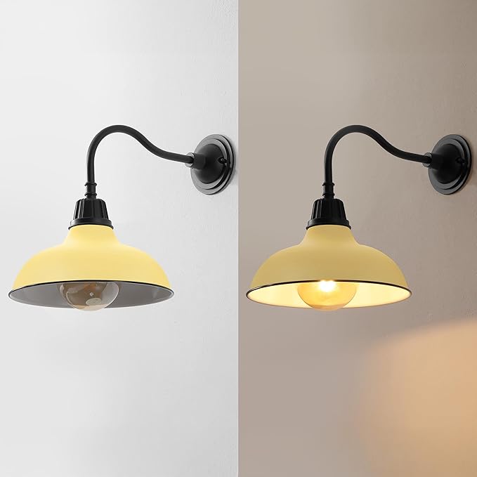 JONATHAN Y 12.25" Matte Yellow/Black 1-Light Farmhouse Industrial Outdoor Sconce, LED Gooseneck Wall Light for Porch, Metal Bowl Shade, Dimmable Vintage Exterior Fixture, LED Bulb Included (JYL7613H)