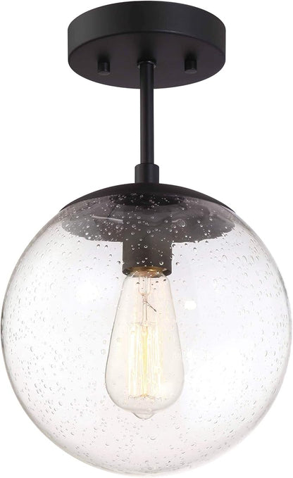 Design House 588517 Gracelyn Modern Indoor Dimmable Semi-Flush Ceiling Light with Clear Seedy Glass Globe Shade for Kitchen Hallway Bedroom, Matte Black