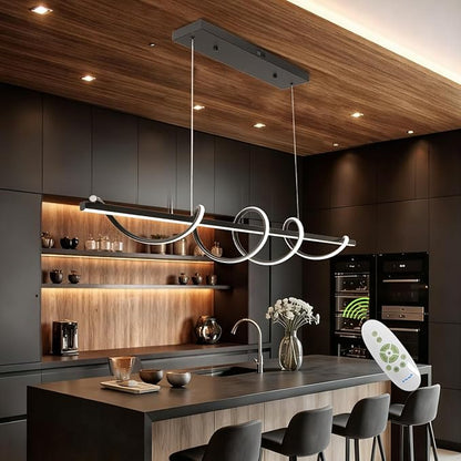 Modern LED Pendant Light for Kitchen Island Lighting,Dimmable Modern Chandelier Color Changing Dining Room Chandelier Light Fixture Creative Twisted into Beautiful Shape in Electroplated Chrome