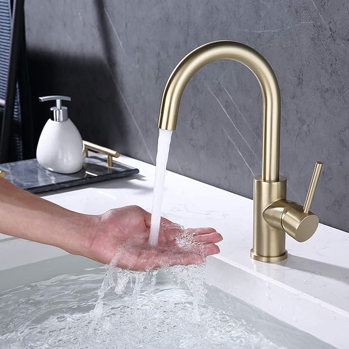 Bar Faucets Single Hole, Brushed Gold Mini Kitchen Sink Faucets, Single Handle Stainless Steel Modern Wet Bar Sink Faucets, Single Mixer Taps