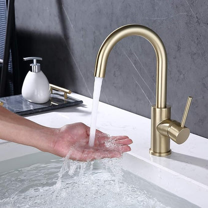 Bar Faucets Single Hole, Brushed Gold Mini Kitchen Sink Faucets, Single Handle Stainless Steel Modern Wet Bar Sink Faucets, Single Mixer Taps