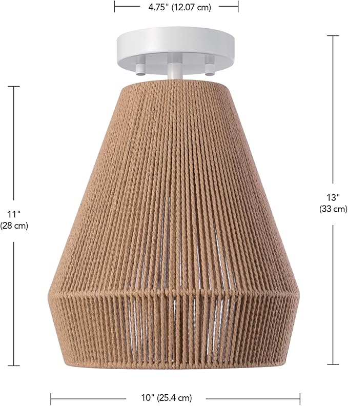 GLOBE Electric 65894 1-Light Flush Mount Ceiling Light, Matte White, Twine Shade