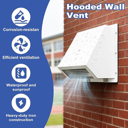 8 Inch Hooded Wall Vent with Screen and Damper, 8 Inch Range Hood Wall Vent Cap, Wall Exhaust Vent Cover, Outdoor Hooded Wall Vent for Dryer Vent, Range Hood, Kitchen, White