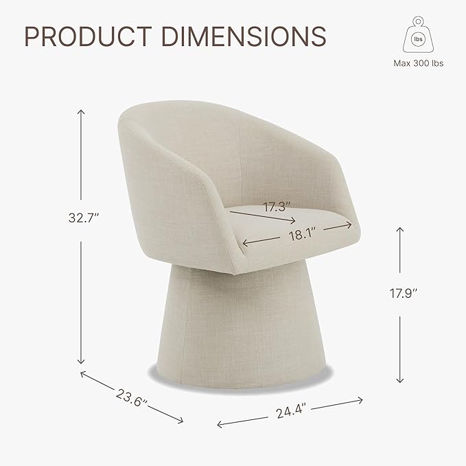 KISLOT Swivel Dining Chairs Modern Accent Armchair Side Deskchair for Diningroom Vanity Bedroom Livingroom Reading Room,Linen,1 Box