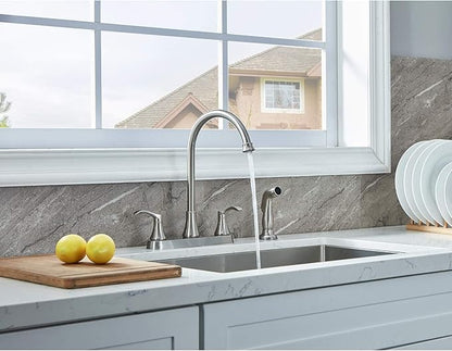 3 Hole or 4 Hole Two Handle Kitchen Faucet with Side Sprayer, Commercial Lead-Free Brushed Nickel Kitchen Sink Faucets for Rv Sinks with High-Arc Spout & Side Sprayer, VADR0004L