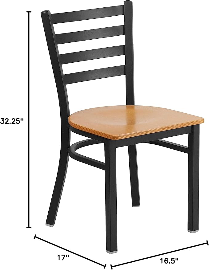 Flash Furniture 2 Pack HERCULES Series Black Ladder Back Metal Restaurant Chair - Natural Wood Seat