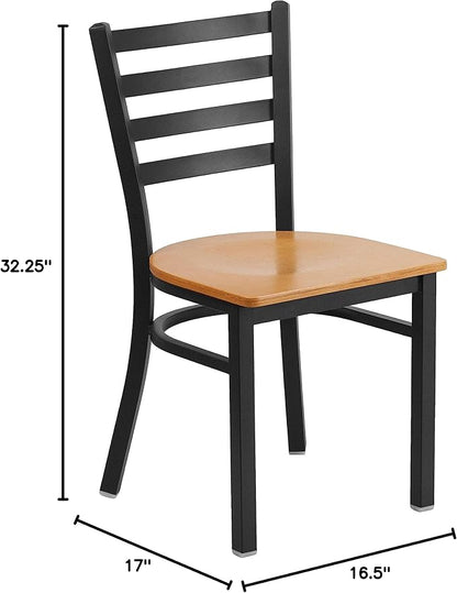 Flash Furniture 2 Pack HERCULES Series Black Ladder Back Metal Restaurant Chair - Natural Wood Seat